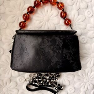 Elegant Textured Box Bag with Beaded Handle & Chain Strap